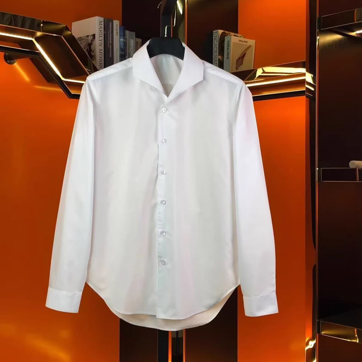 Designer One-Piece Collar Long-Sleeve Shirt for Men, Wrinkle-Resistant, Non-Iron, Simple and Versatile