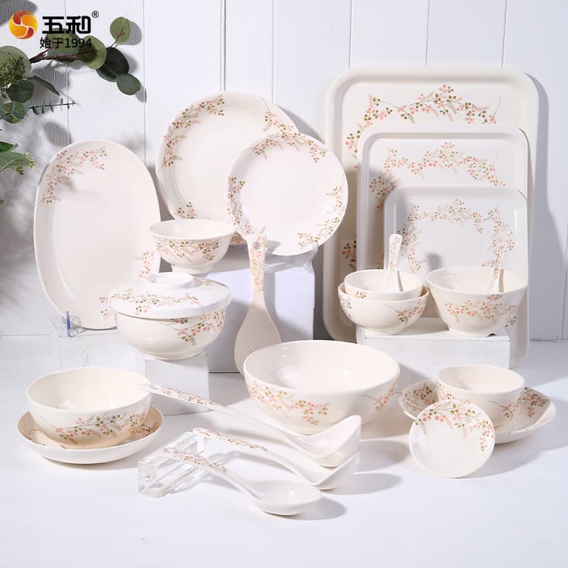 Wuhe Melamine Tableware Fresh Style Bowl Plate Set, Melamine Home Use Bowls Plates Factory Wholesale