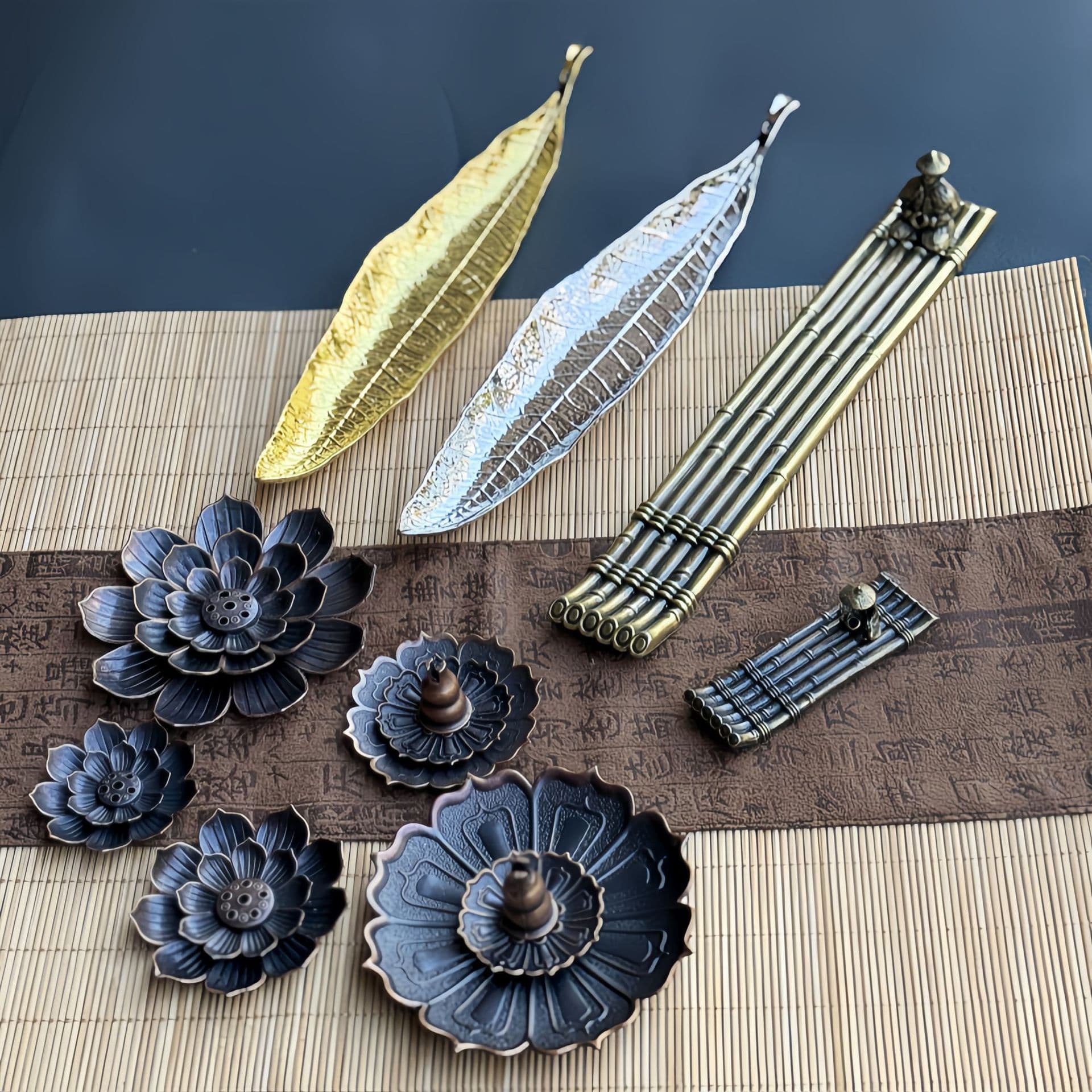 Lotus Multi-Hole Incense Stick Holder, Antique Incense Tray, Zen Buddhist Incense Stand, Home Indoor Incense Burner, Leaf, Fisherman, Bamboo Raft Design