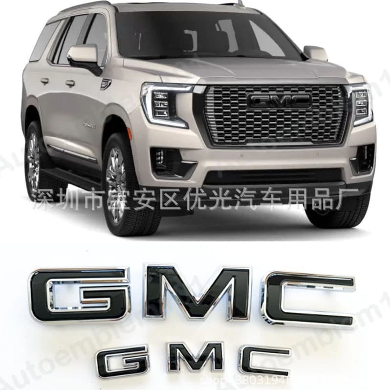 GMC Grille Emblem Compatible with 21-24 GMC Yukon XL Replacement Front and Rear Chrome Black Emblem