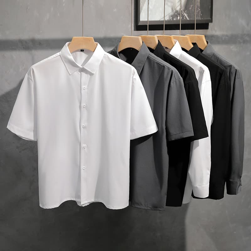 Black shirt men's short-sleeved summer Hong Kong style handsome dk uniform men's jacket ice silk casual men's shirt