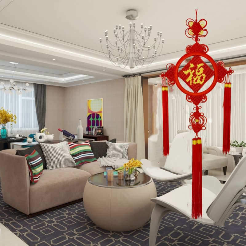 DL Round Outside Square Inside Handmade Chinese Knot, Symbolizing Harmony and Blessings for Home Decor