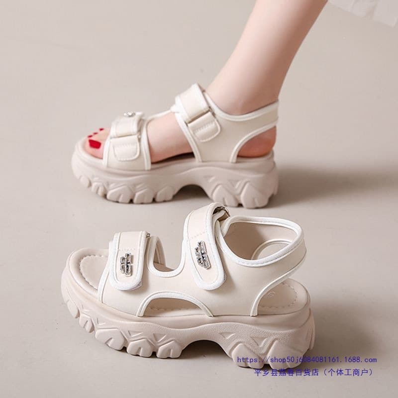 Real Soft Leather Sandals for Women, New Summer Style, Thick-Soled Platform, Fashionable and Super Popular Wedge High-Heeled Women's Beach Shoes