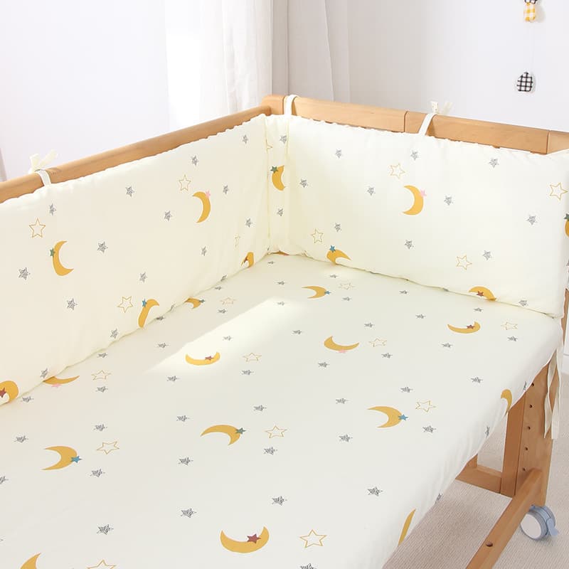 Anti-Fall Soft Cotton Crib Bumper, Four-Season Removable Washable Bean Velvet Padding for Two or Three-Sided Beds