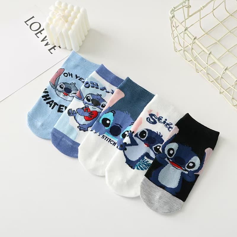 Korean Style Socks Cartoon Stitch New Ins Spring & Fall Short-Tube Student Girls Socks Cute Boat Socks Cute Cotton Socks for Women