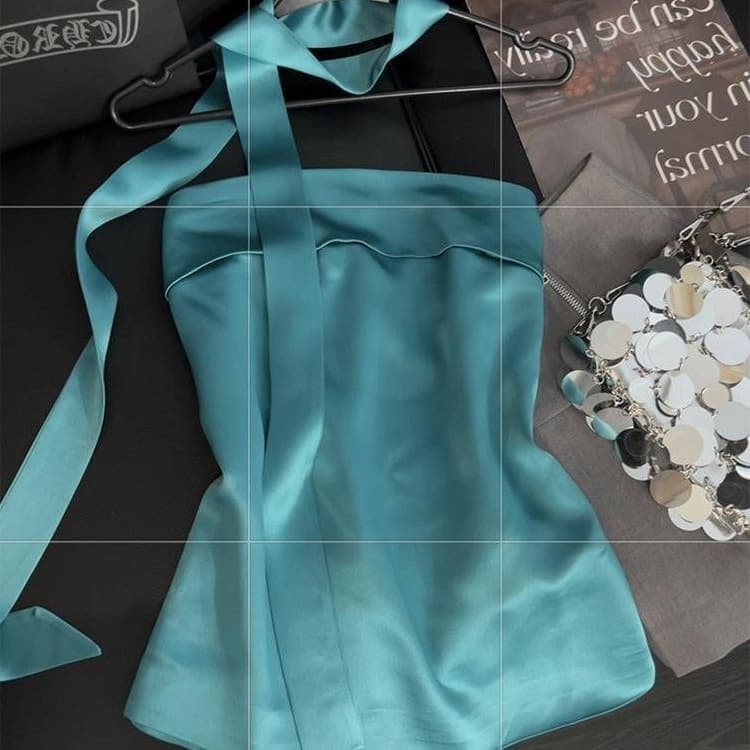 Ribbon Halter Bustier Camisole for Women Acetate Satin Feel 2026 New Model Mature Sweet Spicy Style Sleeveless Top