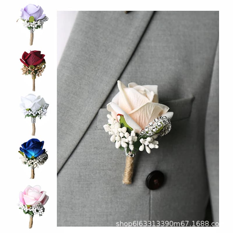 Cross-border Hot Selling Artificial Wedding White Rose Boutonniere European Style Bridesmaid Best Man Guest Welcome Forest Series Lapel Flower