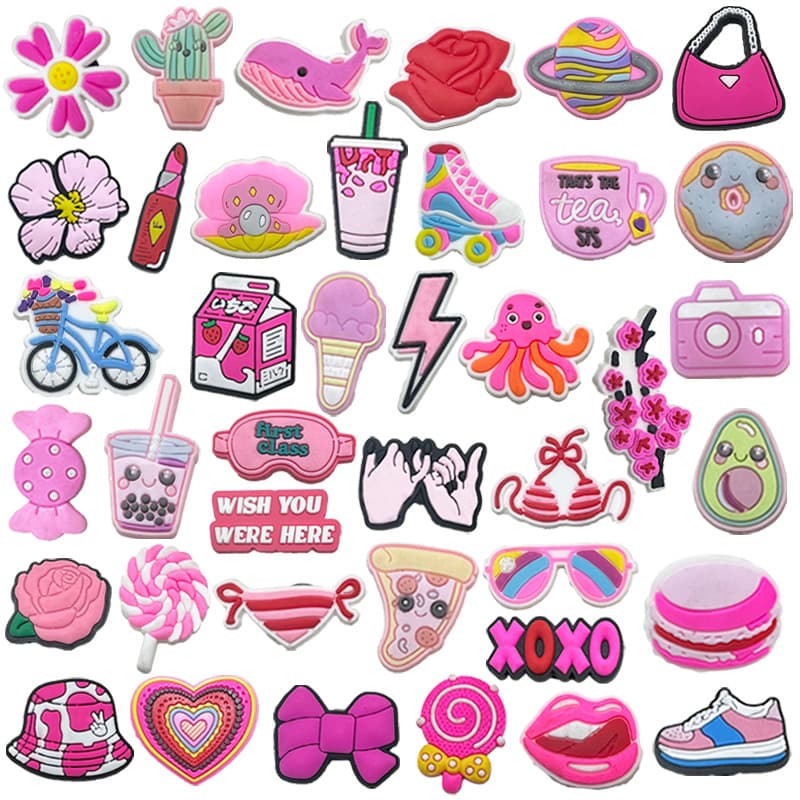 New Cross-Border Pink Shoe Decorations, Clog Shoe Charms, Shoe Accessories, Shoe Ornaments, Soft Rubber Patches, Shoe Buckles