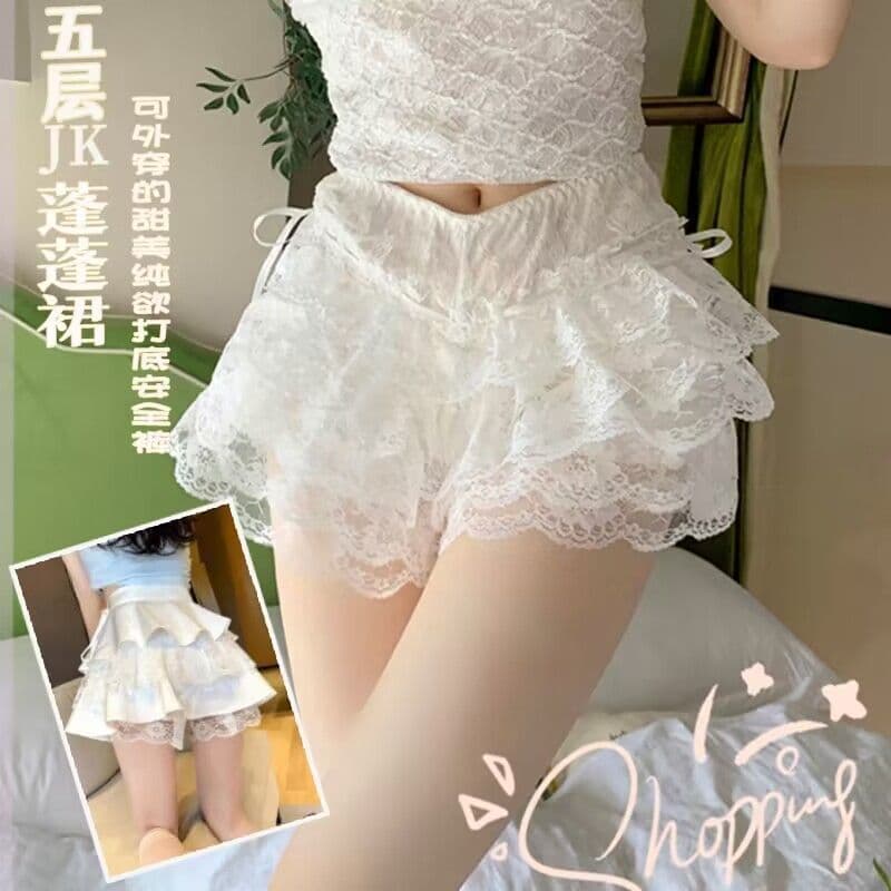 Five-Layer Lace Safety Shorts Cake Skirt Breathable Bottoming Shorts for Women Anti-Exposure Summer Pumpkin Shorts Puffy Skirt