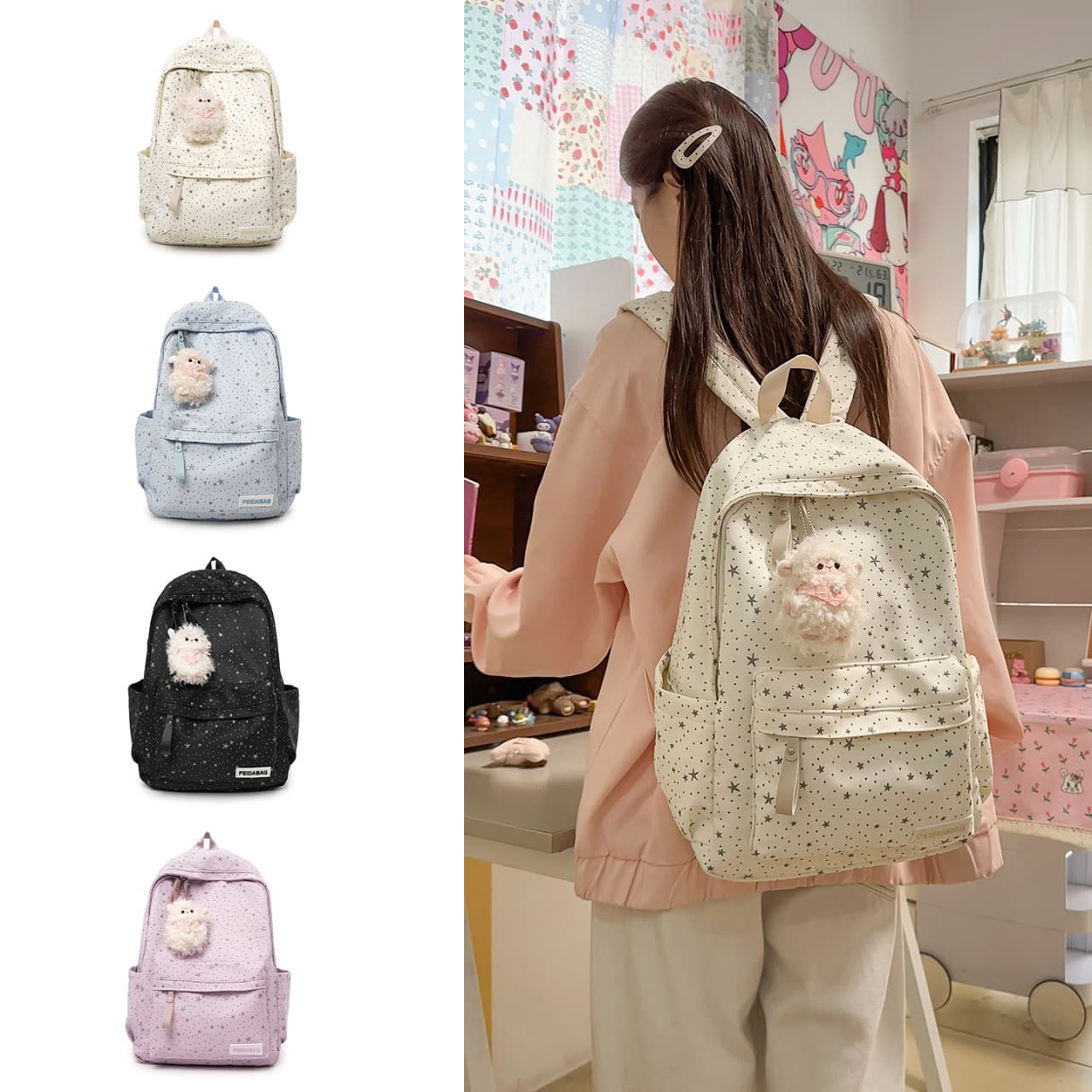 Large Capacity Japanese Style 2026 Campus Trend High-Aesthetic Starry Sky Lightweight Ergonomic Backpack for Middle and High School
