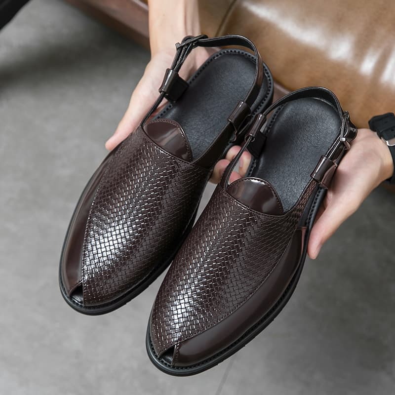 Cross-Border Summer Amazon Fashion Woven Leather Sandals European and American Plus Size Solid Color Outdoor Beach Sandals