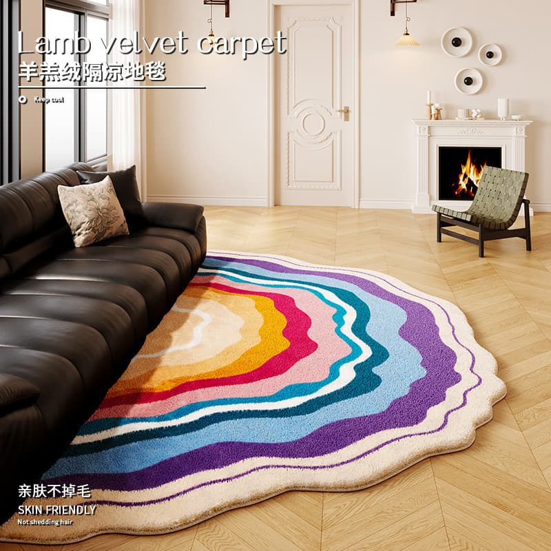 Gradient Ins Style Ocean Wave Living Room Sofa Coffee Table Rug, Faux Cashmere Bedside Mat for Bedroom, Non-Slip Decorative Carpet