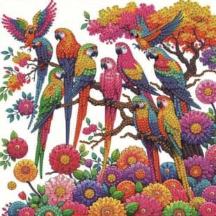 Parrot Flower Pattern Diamond Painting, DIY 5D Diamond Painting Kit with Special Round Crystals