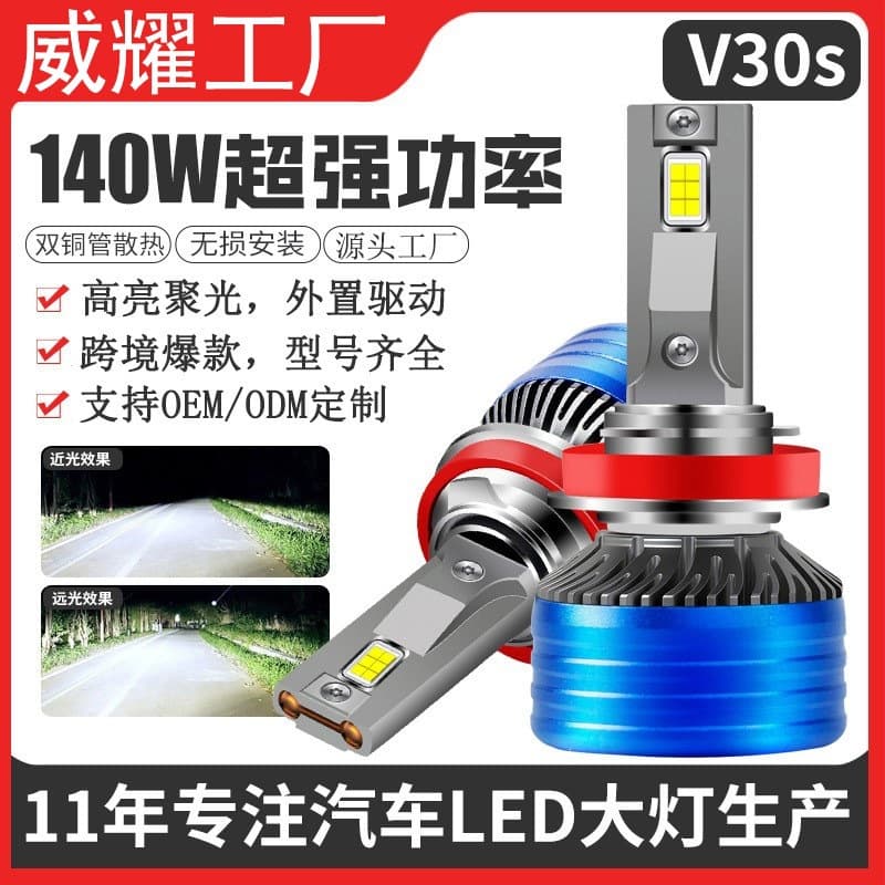 Cross-border wholesale LED headlight H4 H7 H11 super bright focused 140W high power dual copper tube car LED headlight