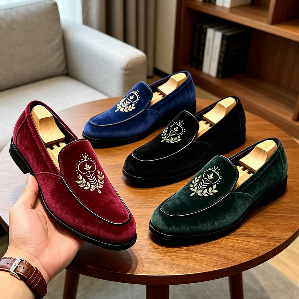 Cross-border Large Size Men's Embroidered Loafer Shoes Old Money Style Slip-on Casual Leather Shoes European American Direct Factory Supply