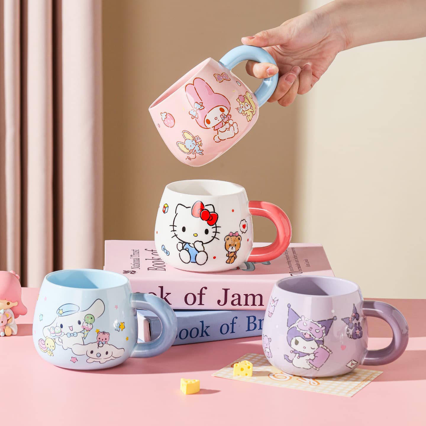 Sanrio Ceramic Mug, Cute Cartoon Girl Home Coffee Cup, High Appearance Ins Style Water Cup Gift Box Set