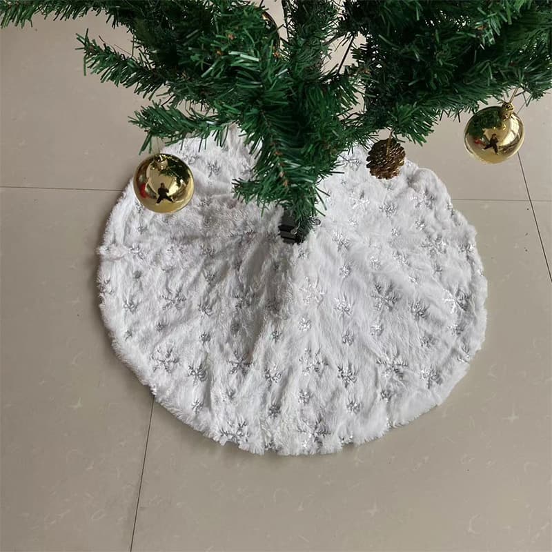 Christmas Tree Skirt with Silver Sequins and Snowflake Embroidery, Christmas Snowflake Tree Skirt