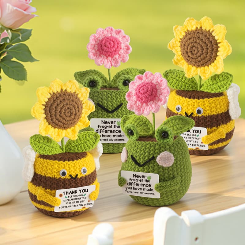Cross-border New Handmade Knitted Bee Sunflower Doll Finished Yarn Crochet Cartoon Animal Doll Potted Plant