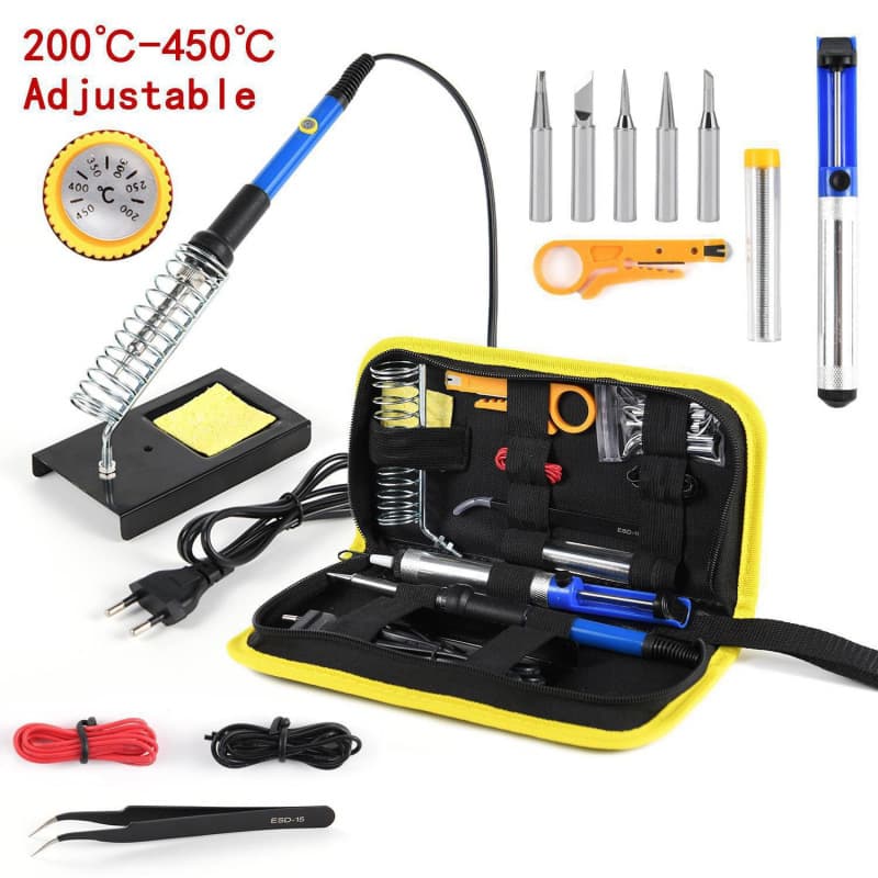 Factory Direct Temperature Adjustable Soldering Iron Kit 110V 15-Piece Tool Set 60W Electric Soldering Iron 220V EU Plug