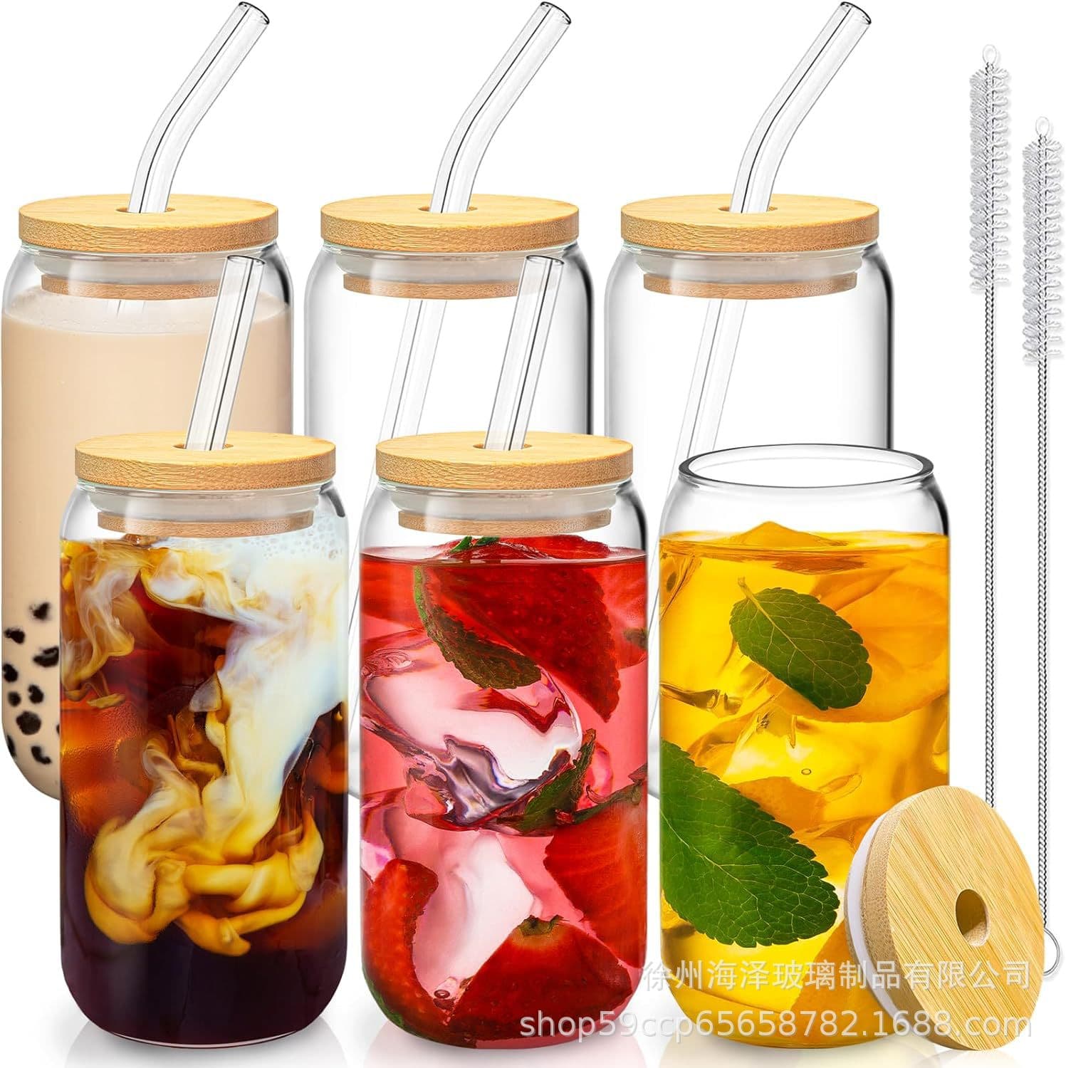 Custom Cross-Border 16oz Cola Cup Straw Cup High Borosilicate Glass Water Cup Milk Tea Cup with Lid Juice Cup Sleeve