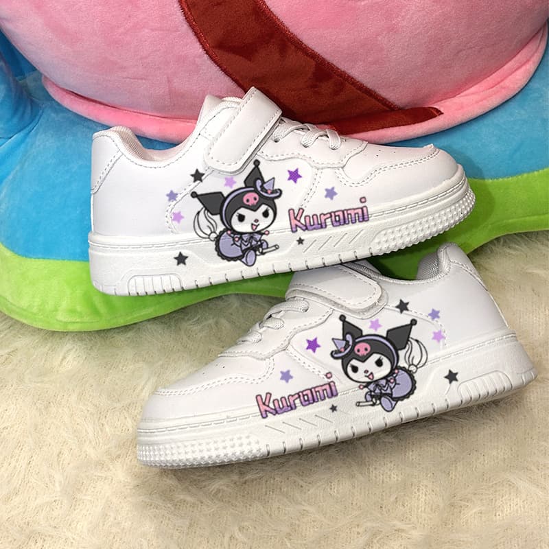 Cute White Shoes Kuromi Skate Shoes UV Print 2025 New Casual Flat Anti-Slip School Shoes for Older Children