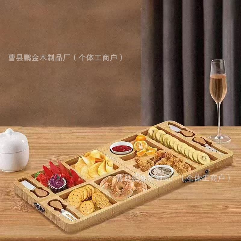 Portable foldable wooden cheese tray, square kitchen cheese tray, suitable for home use, snacks, parties, fruit and vegetable dishes.