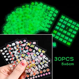 Cartoon Bunny Kids Nail Stickers 30 Sheets Different Designs Cute Little Rabbit Pattern Glow in the Dark Nail Art Stickers