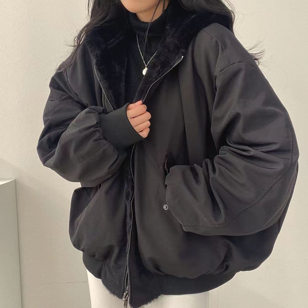 Korean style thickened fleece-lined reversible lamb wool cotton-padded coat, new autumn and winter style zip-up hooded cotton-padded jacket/top