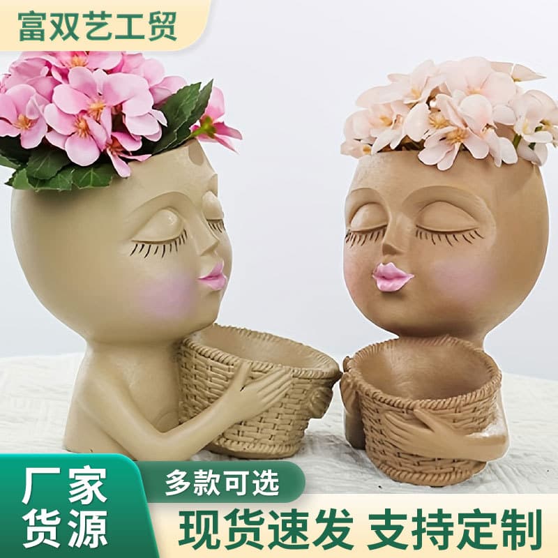 Face Resin Flower Pot Portrait Nordic Abstract Figure Floral Plant Indoor Outdoor Balcony Greenery Head 2023