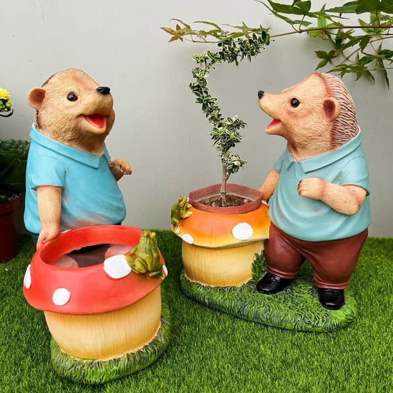 Outdoor Country Hedgehog Bear Resin Flower Pot Ornament Garden Courtyard Balcony Decoration Craft Wholesale