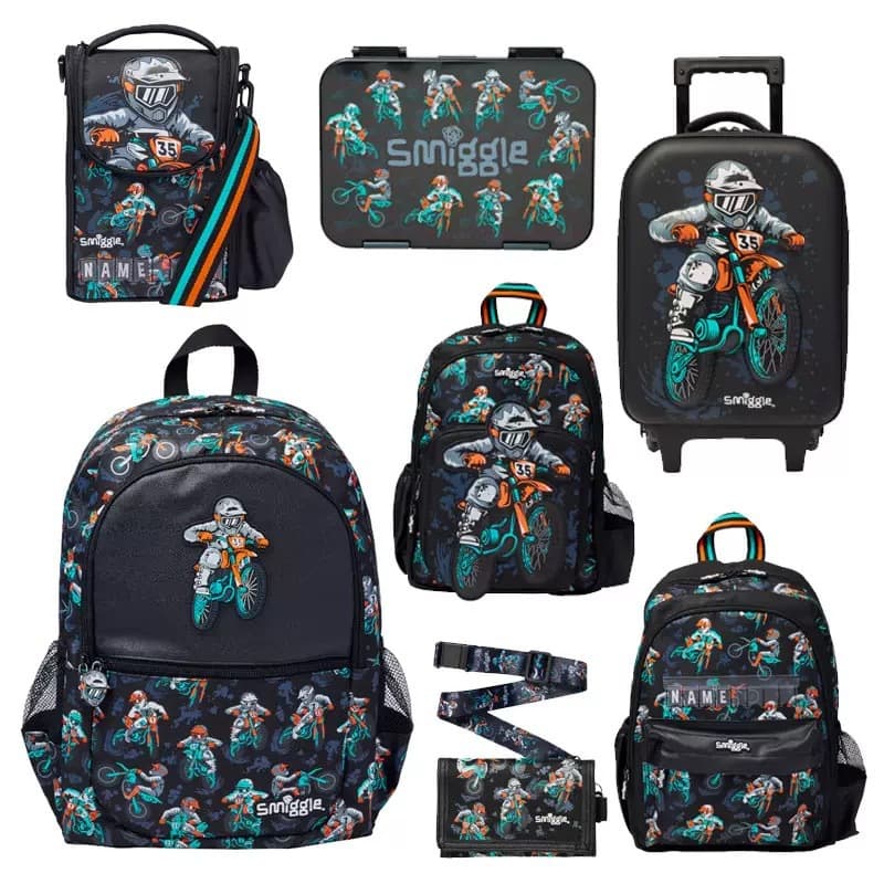 Australian Smiggle cartoon backpack for primary school students, large capacity double-shoulder bag, motorcycle handle lunch bag, lunch box