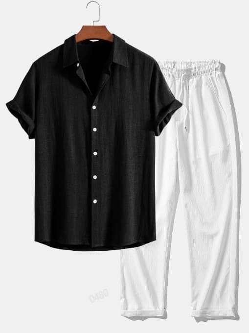 Trendy Streetwear European and American 3D Print Summer New Striped Breathable Casual Fashion Short Sleeve Collared Shirt and Pants Minimalist Casual