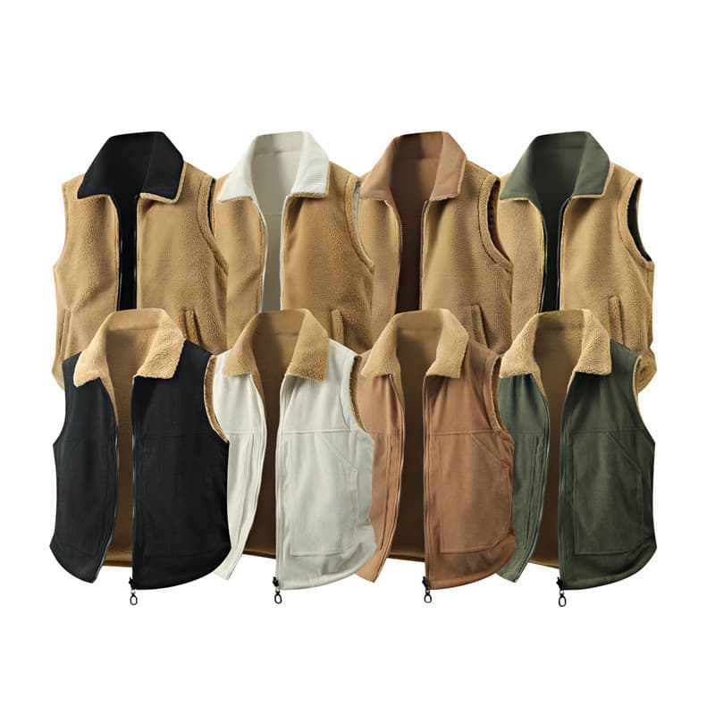Reversible Corduroy Vest for Men, Thickened Fleece-Lined Outdoor Workwear Vest with Lapel Collar, Retro Sherpa Fleece, Cross-Border