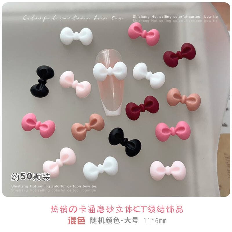 Cartoon Bow Nail Art Accessories Black Wine Red Pink KT Bow Mixed Sizes Resin Diamond Viral Hot Style