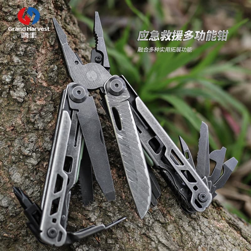 Customized Hongfeng multi-purpose pliers Damascus steel multi-purpose knife pliers outdoor emergency tool needle nose pliers