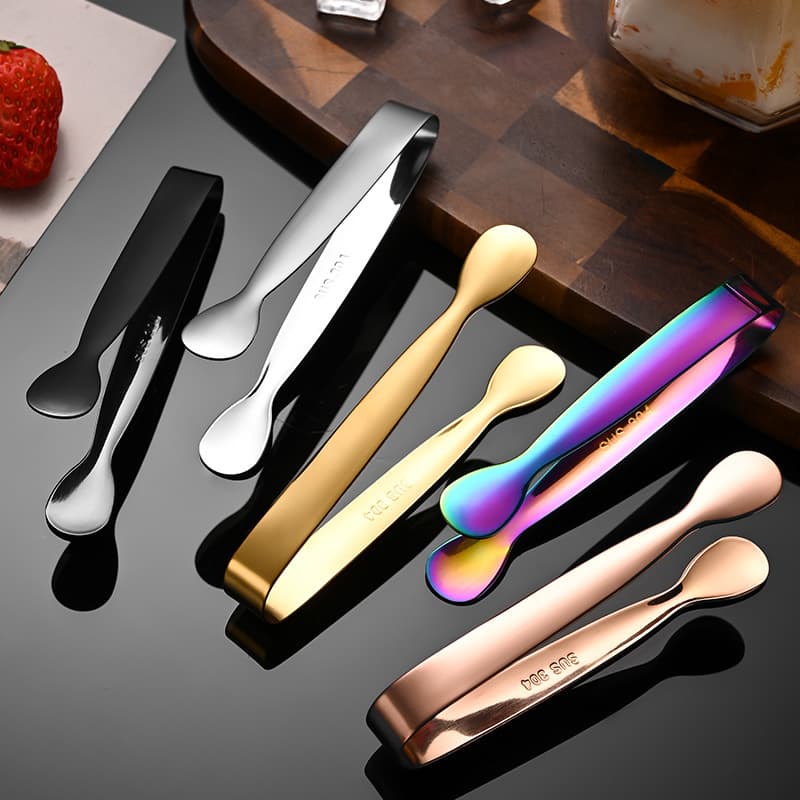 Cross-border 304 Stainless Steel Ice Tongs, Popular Hammered Pattern Sugar Cube Small Tongs, Thickened Ice Cube Tongs, Ice Pliers, Rose Flower Tongs