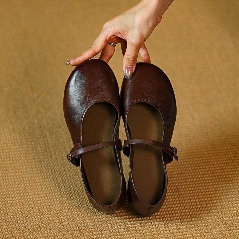 Soft Leather Mary Jane Women's Shoes Spring 2026 New Arrival Single Shoes with Buckle Strap Lightweight Elegant Fashion Vintage Leather Shoes