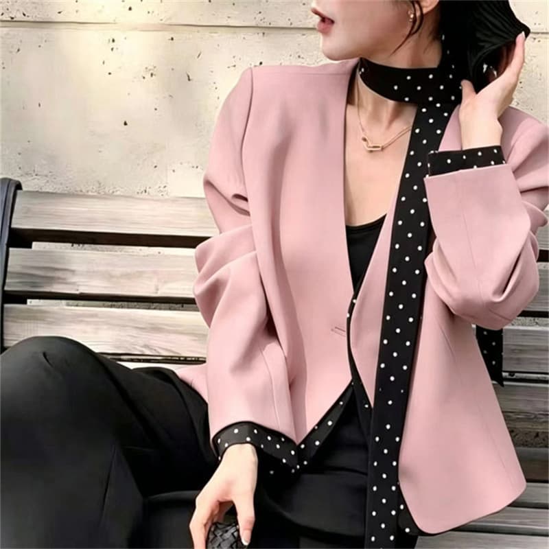 This Year's Trend Super Nice Fake Two-Piece Polka Dot Patchwork Blazer Women 2026 New Style High-End Short Jacket
