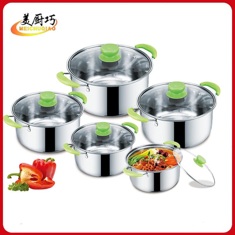 Stainless Steel Trade Soup Pot Five-Piece Set 16/18/20/22/24cm Single Bottom Pot 5pcs Factory Wholesale Supply