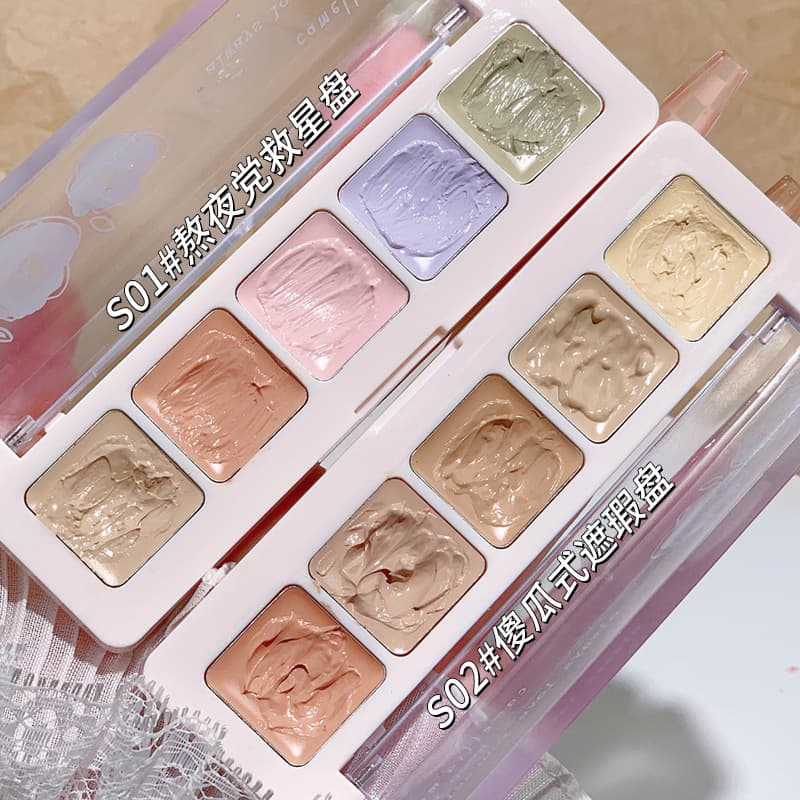 Long-Lasting Waterproof Five-Color Concealer Palette Xixi Natural Beauty Skin Concealer for Pimples Spots Dark Circles Tear Groove