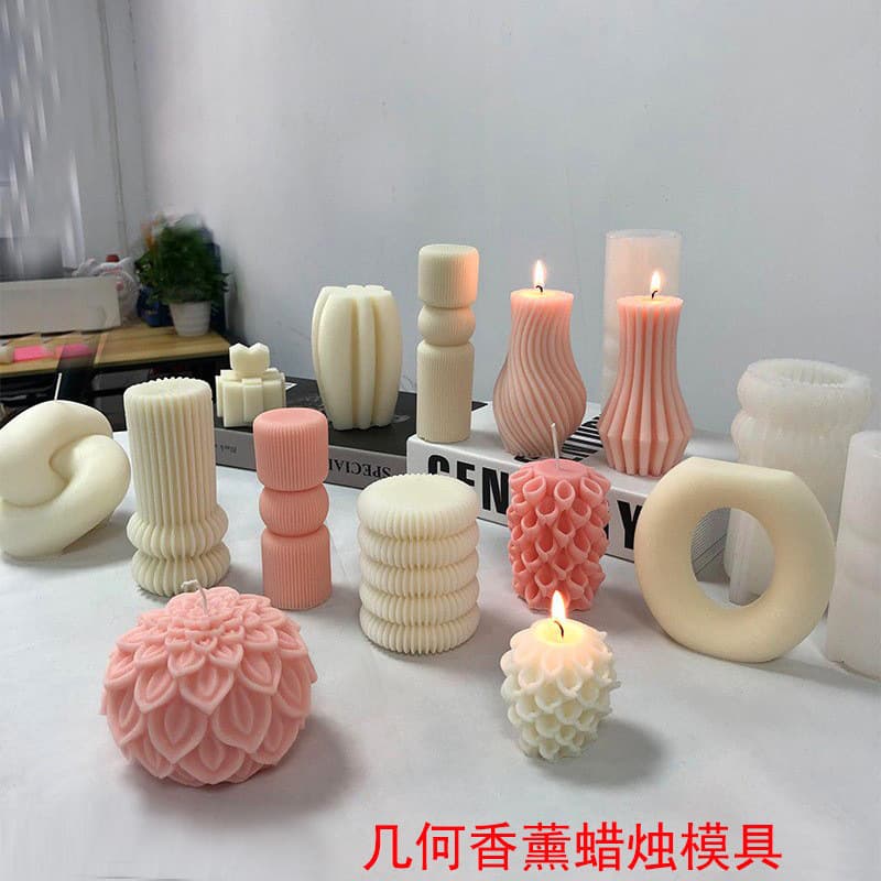 Ren Shan Geometric Striped Column Aromatherapy Candle Silicone Mold DIY Incense Stone Ornament Cylinder Candle Holder Candle Mold