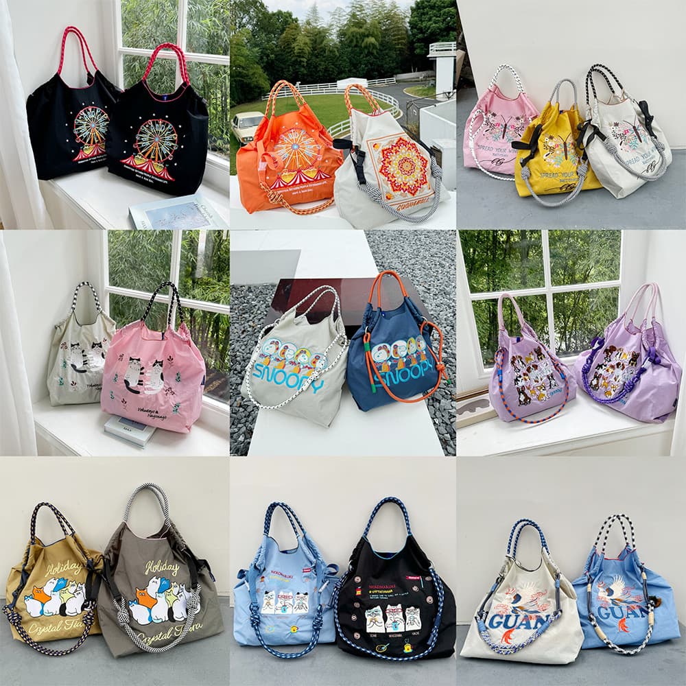 Eco-Friendly Street Style Embroidered Nylon Shopping Bag Handbag Trendy Small Square Fashion Bag for Daily Use
