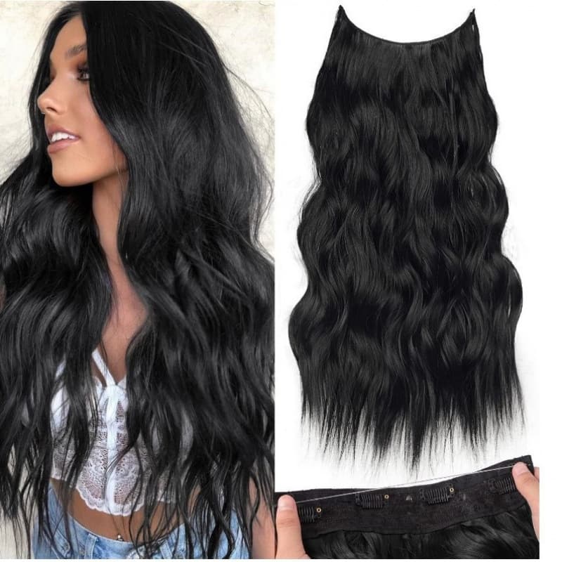 Simple European and American Wig for Women, Foreign Trade Simulation Hairpiece, One-Piece Long Curly Hair, High-Temperature Silk Fishing Line Hair Extension Piece