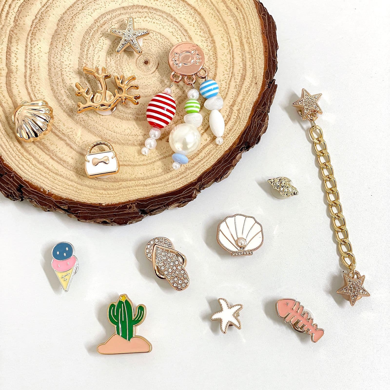 Summer Crocs DIY Accessories Beach Vacation Starfish Cactus Shell DIY Shoe Clips Decorative Beads Chain Shoe Charms
