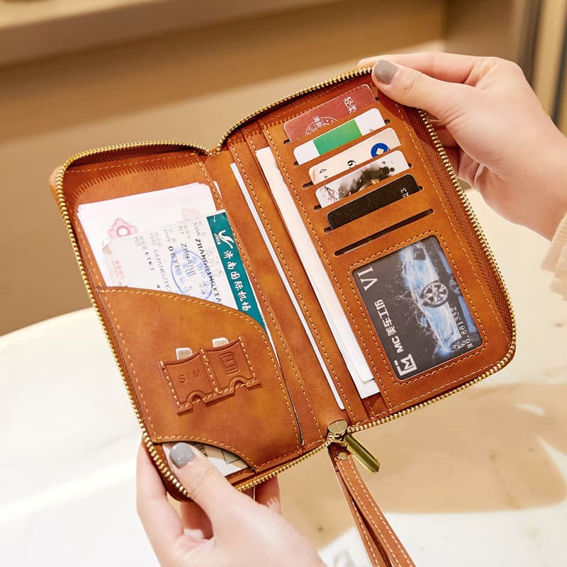 Cross-border new RFID long wallet, ticket and document storage, travel mobile phone wallet, multi-functional zipper passport bag