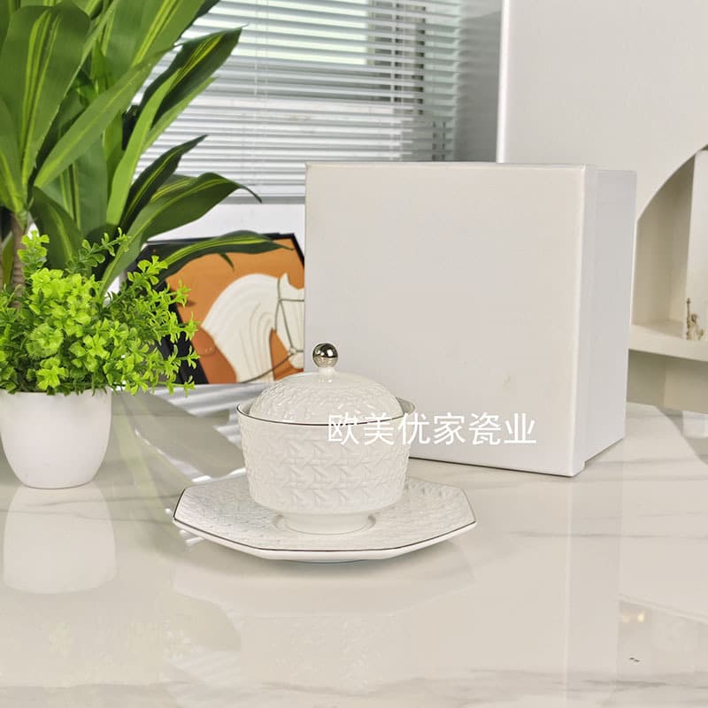 European Light Luxury High-Appearance Dior-Style Rattan Grid Stew Pot, Living Room Home High-End Luxury Dessert Bird's Nest Stew Pot Gift Box