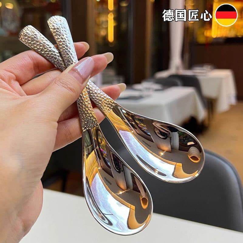 New Hammered Pattern Stainless Steel Spoon, Household Spoon, Commercial Spoon, Eating Spoon, High Appearance Retro Soup Spoon, Dessert Spoon