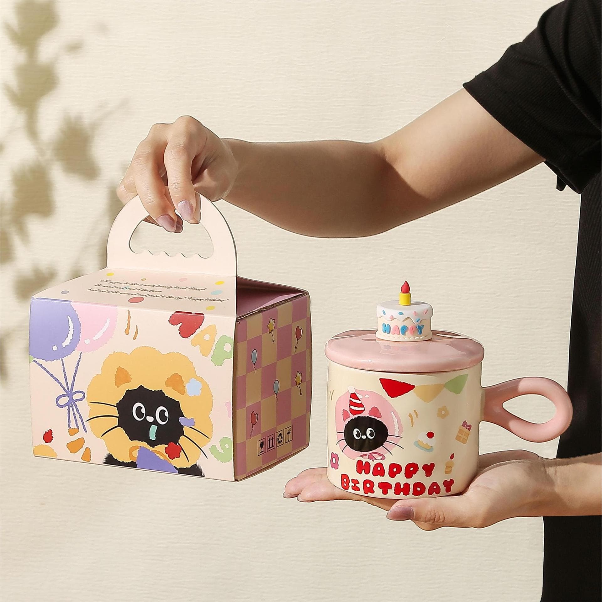 Birthday gift cake cup for girls cute cat gift for boyfriend and sister meaningful gift box mug