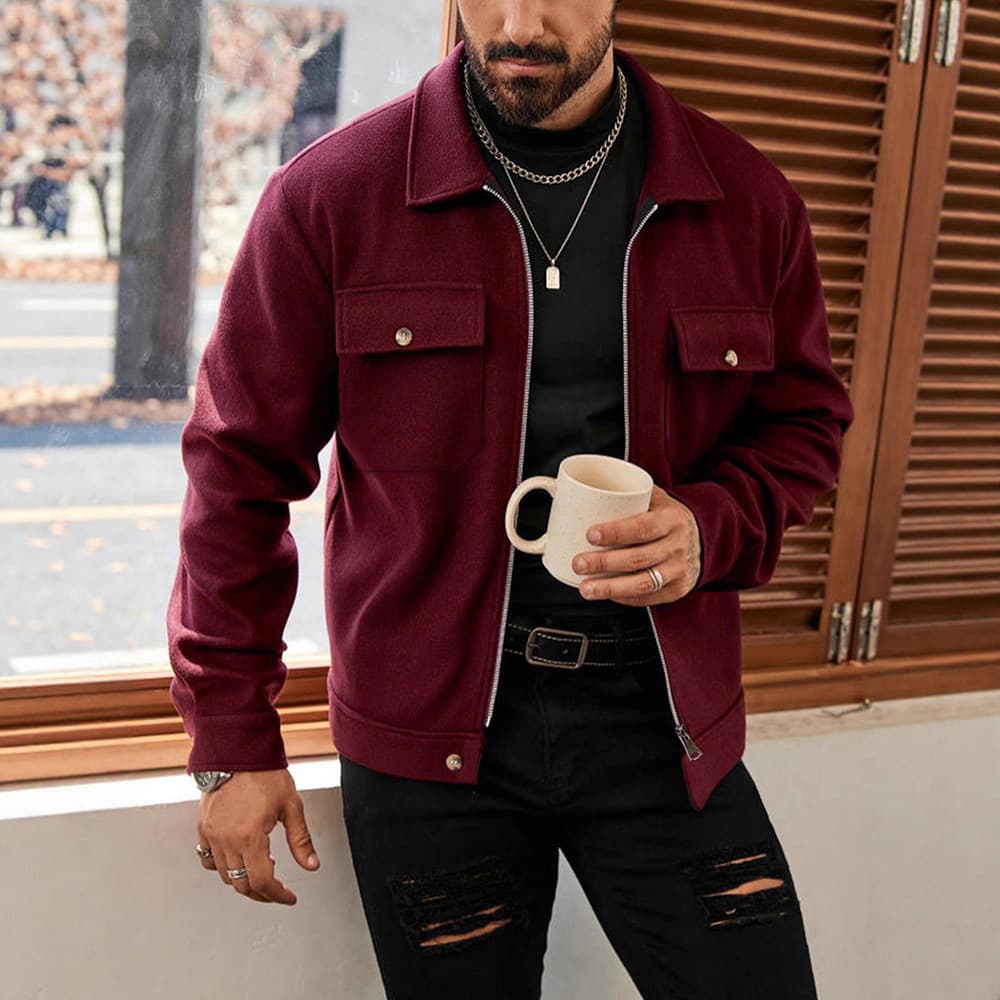 Amazon 2025 Fall/Winter New Cross-Border European and American Men's Fashion High Street Wool Zip-Up Jacket Coat