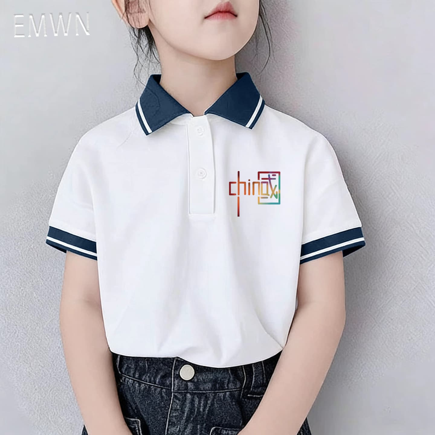 Children's polo shirt short-sleeved primary school uniform summer middle and large boys white lapel T-shirt girls graduation class uniform